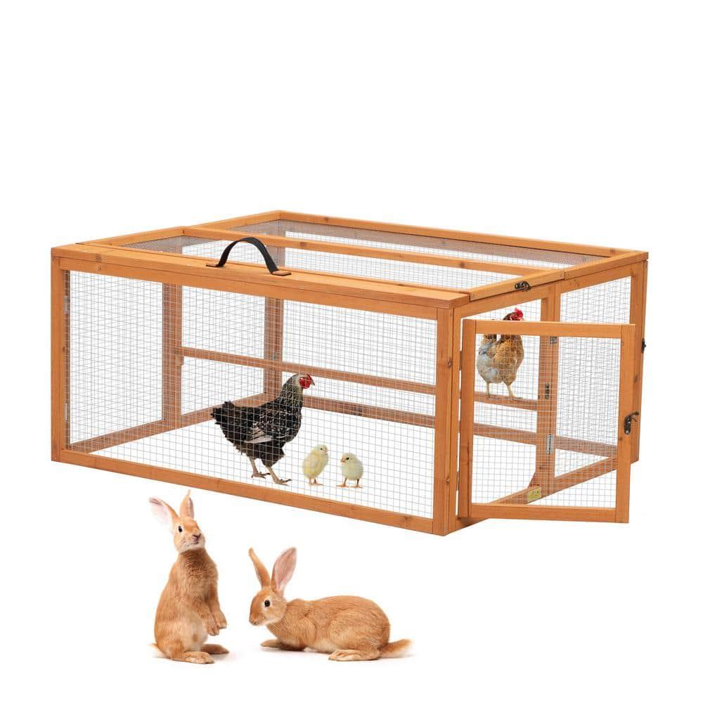 Coziwow Folding Chicken Coop, Wooden Rabbit Hutch for Small Animals with Roosting Bar, Orange