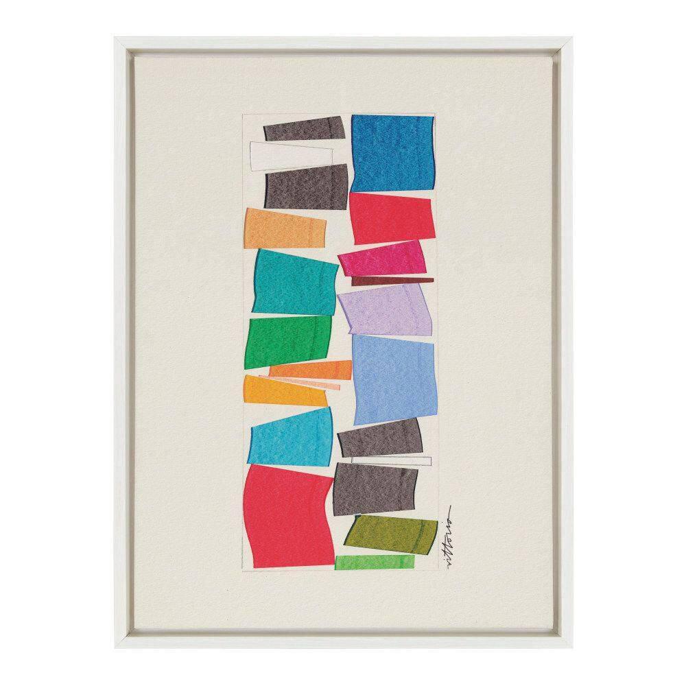 Colorful Geometric Abstract Canvas Wall Art with White Frame