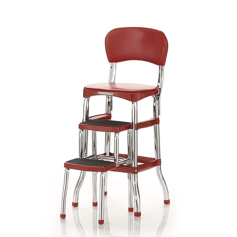 COSCO Stylaire Retro Chair + Step Stool with Pull-Out Steps, 225 lb Weight Capacity (Red, One Pack)
