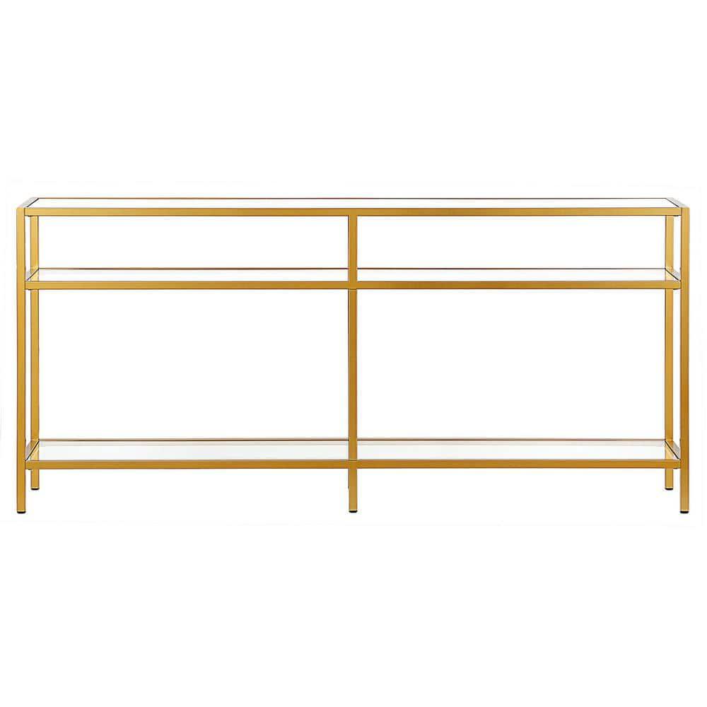 Evelyn&Zoe Sivil 64" Wide Rectangular Console Table, Brass