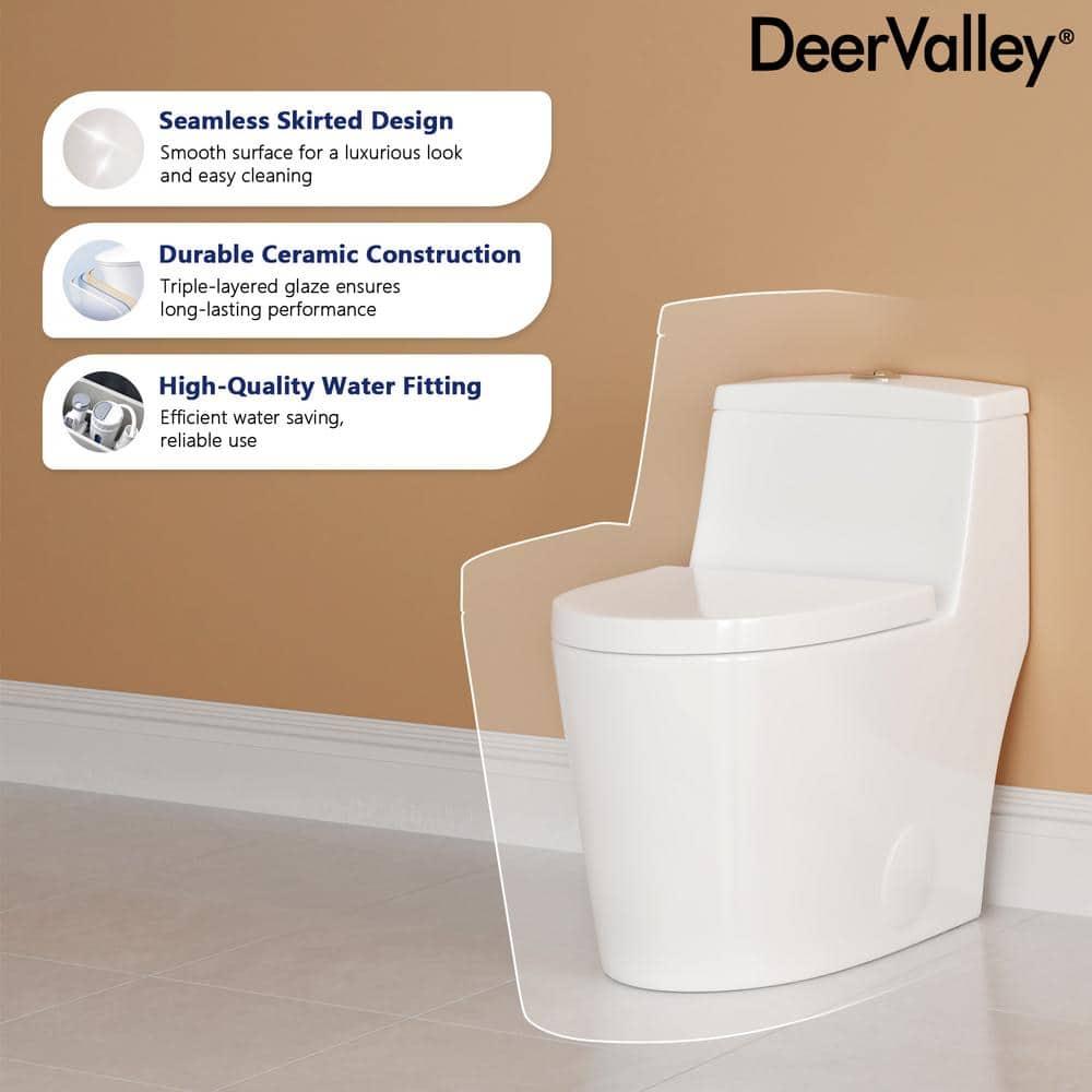 DeerValley Prism Dual-Flush Elongated One-Piece Toilet with Glazed Surface Lower Water Tank for Space Saving (Seat Included)