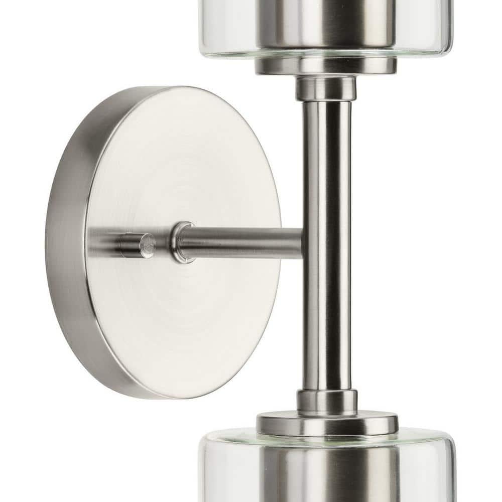 Progress Lighting Cofield 2-Light Wall Bracket, Brushed Nickel, Cylindrical Glass Shade