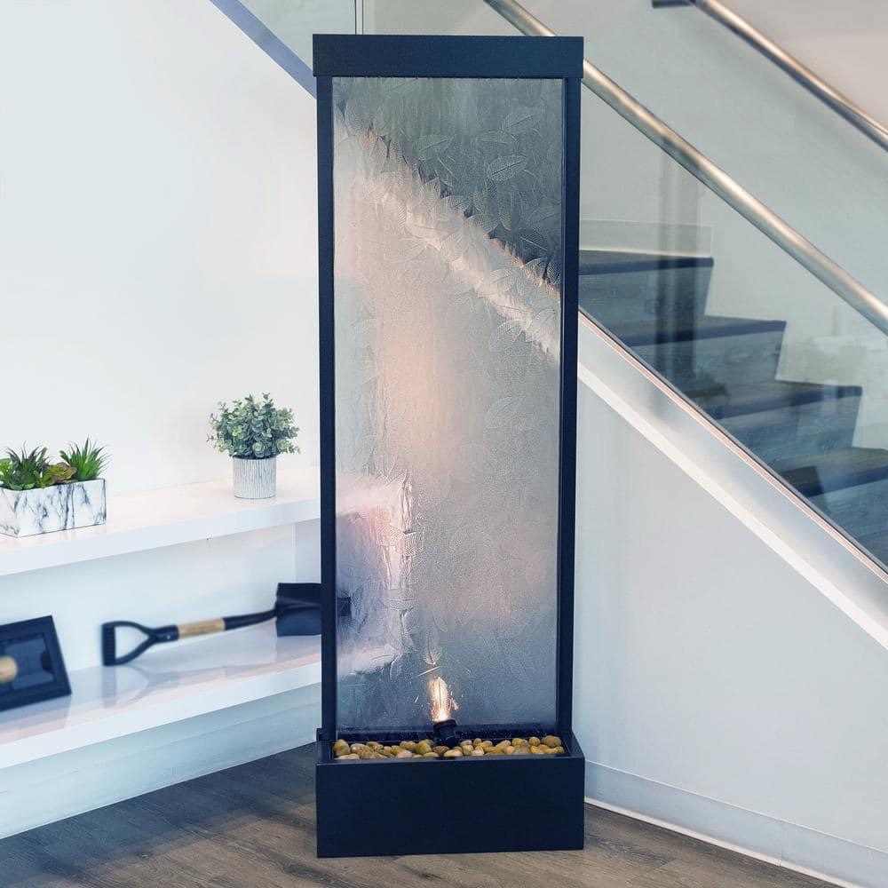 Alpine Corporation 72" Clear Glass Panel with Embossed Leaves Waterfall Fountain: Freestanding, Electric, Indoor/Outdoor Use
