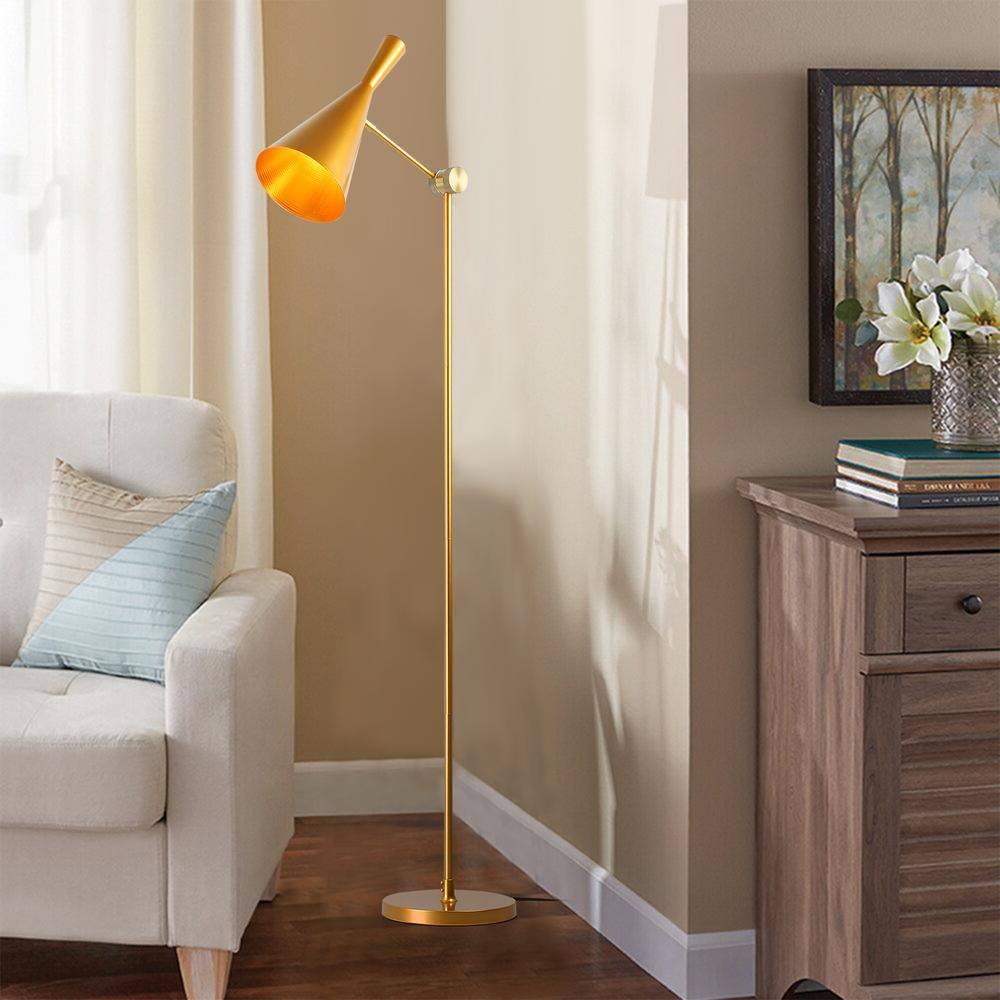 55.1 in. Gold 1-Light Swing Arm Floor Lamp