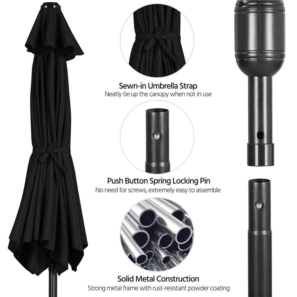 7.5 ft Patio Umbrella Outdoor Table Market Umbrella with Push Button Tilt/Crank, 6 Ribs, Black
