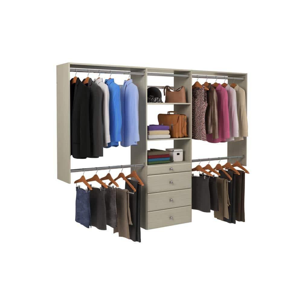 Easy Track Wood Laminate Deluxe Closet Organizer with Shelves and Drawers, Grey
