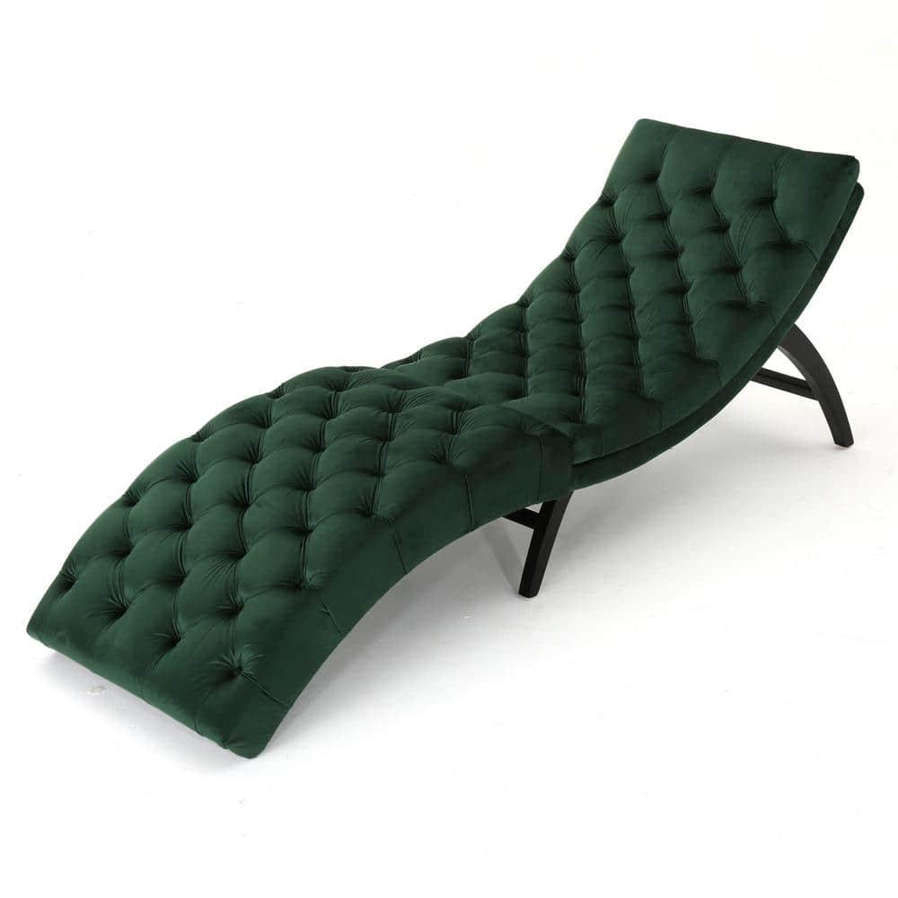 Garret Tufted Emerald New Velvet Curved Chaise Lounge