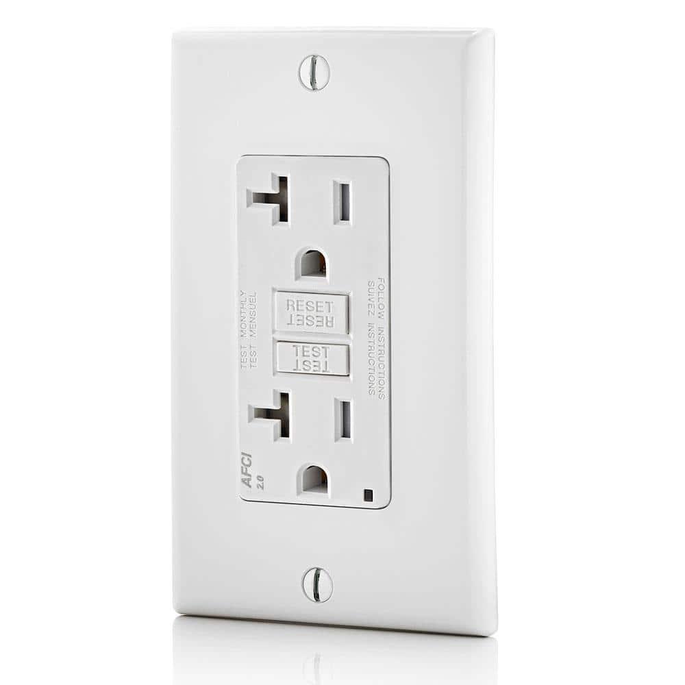 Leviton AFCI Outlet, 20 Amp, Self Test, Tamper-Resistant with LED Indicator Light, Protection from Electrical Fires, AFTR2-W, White