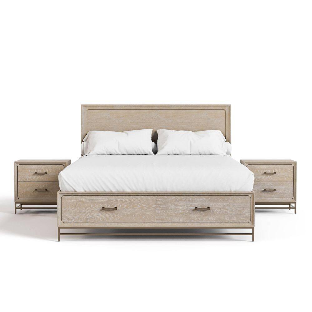 HOMES: Inside + Out 3pc Queen Neovesi Platform Bedroom Set Boho with 2 Nightstands Oak