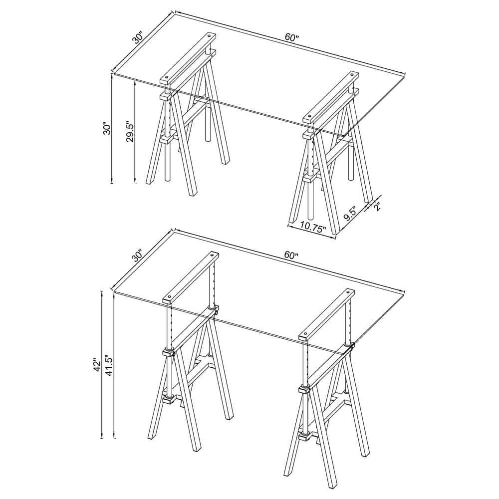 Statham Glass Top Adjustable Sawhorse Standing Desk Chrome - Coaster: Industrial Style, Manual Height Adjustability