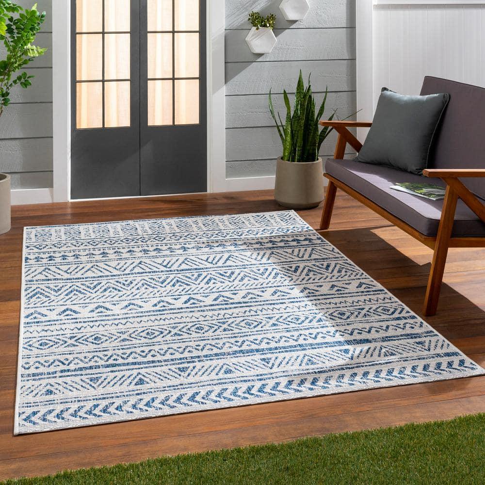 Livabliss Eagean Global Indoor/Outdoor Area Rug,7'10" x 10'2",Denim/Cream