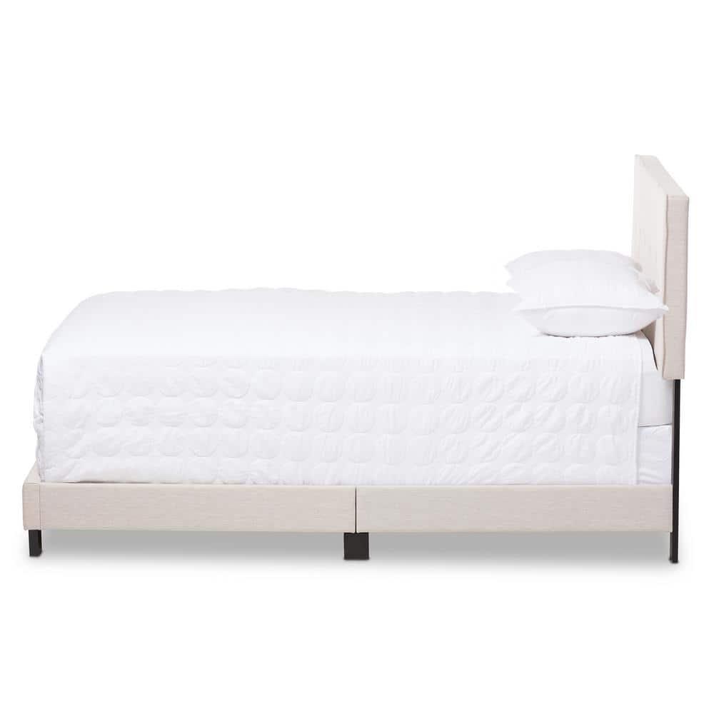 Full Hampton Modern and Contemporary Fabric Upholstered Bed Light Beige - Baxton Studio: Polyester, Rubberwood Frame, MDF