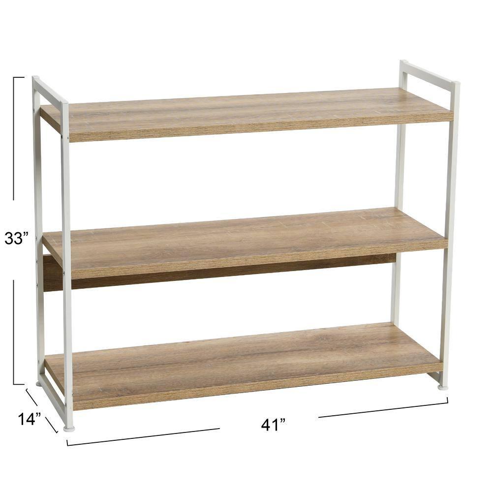 Household Essentials 32.5" Jamestown Wide 3 Shelf Bookshelf: Metal Frame, Coastal Oak Collection