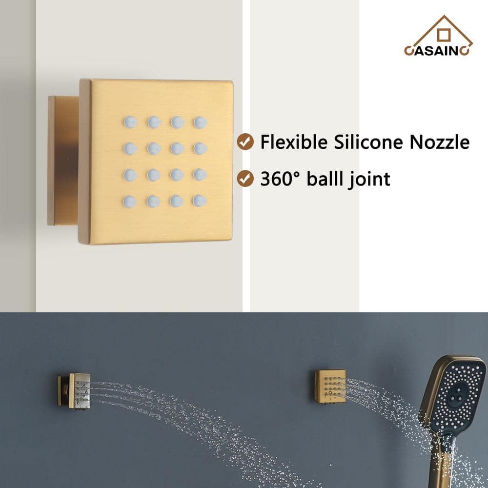 CASAINC CS6221-12BG Revitalize 3-Function 12 Inch Ceiling Mount Rainfall Thermostatic Shower System with 6 Body Jets