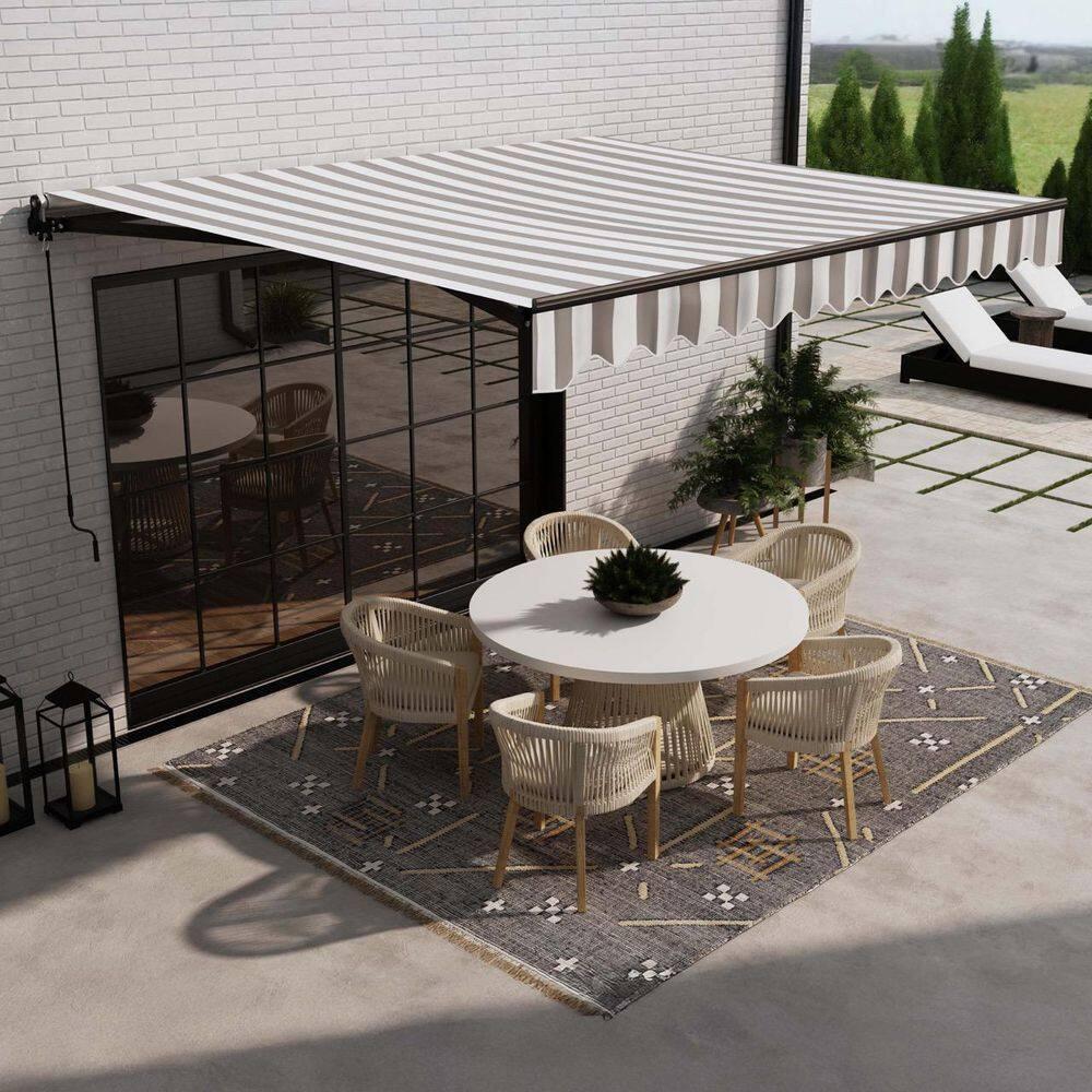 Retractable Home Patio Awning | Deck Canopy |UV Protection Sunshade | Manual Black Frame | Upgraded 2024