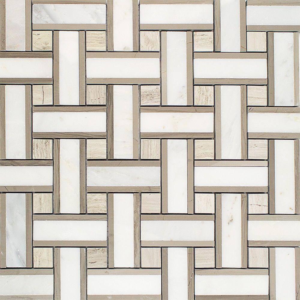 Yarn 1" x 3" Polished Marble Basketweave Mosaic Wall & Floor Tile