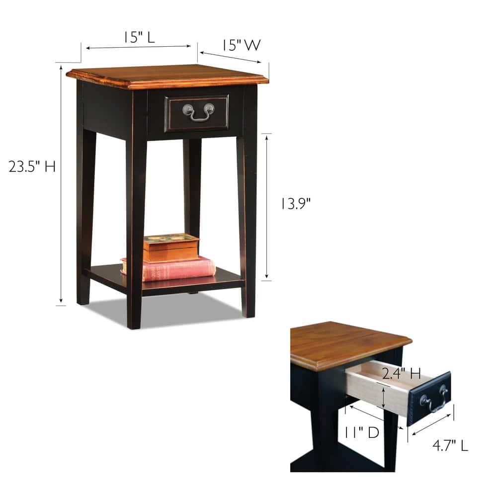 Home 9041-SL One Drawer Square Side Table with Shelf, Medium Oak and Slate Black