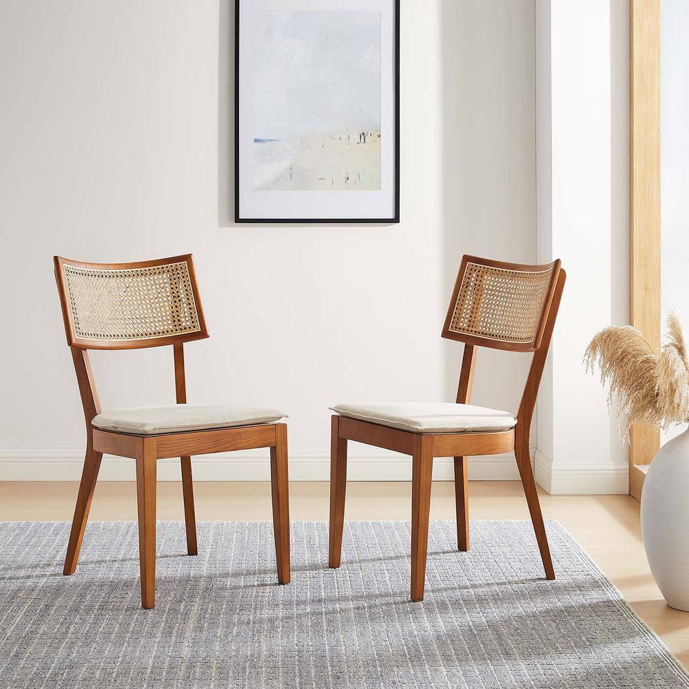 Modway Caledonia Fabric Upholstered Wood Dining Chair Set of 2