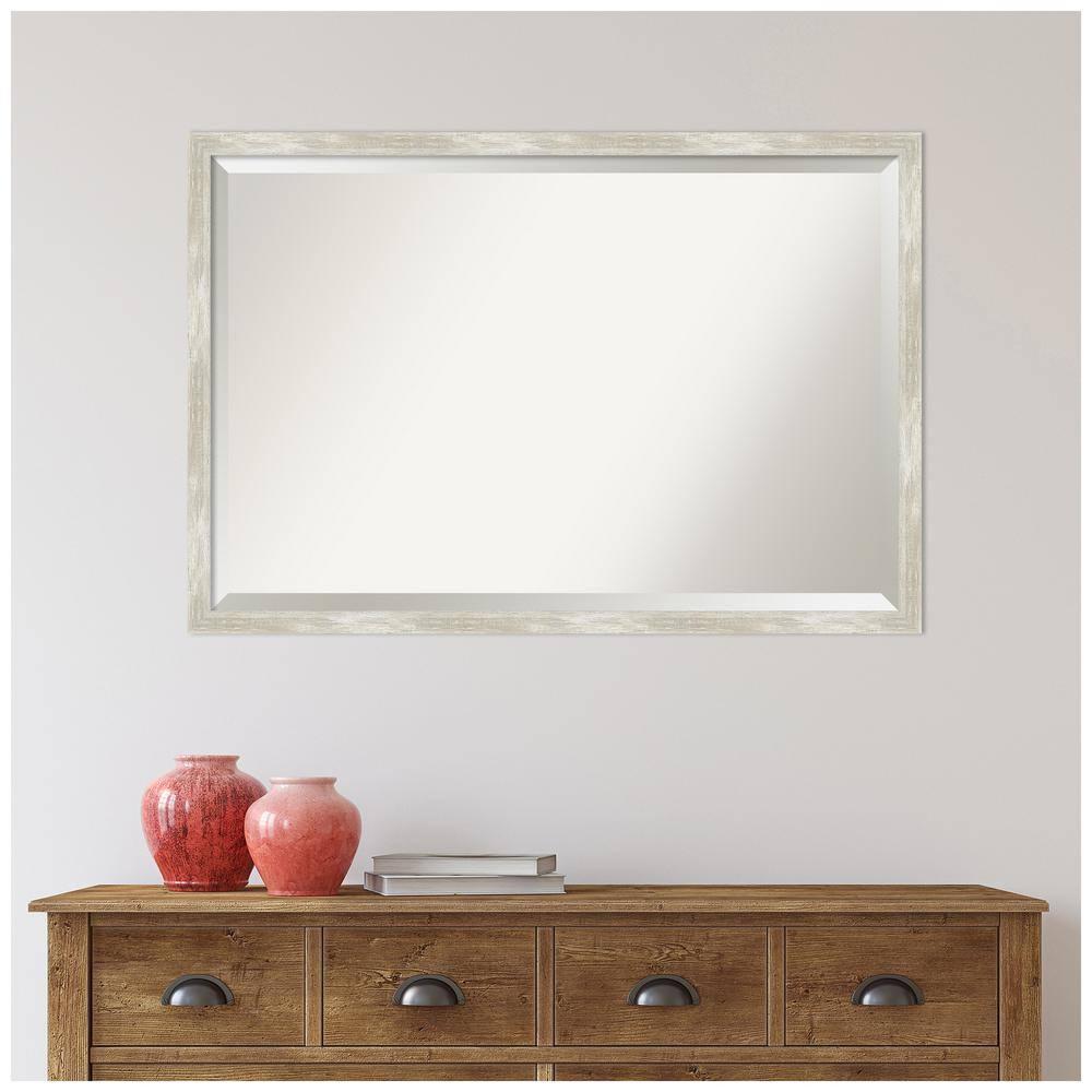 38"x26" Crackled Narrow Framed Bathroom Vanity Wall Mirror Metallic - Amanti Art: Beveled, Wall Mount, Modern Design