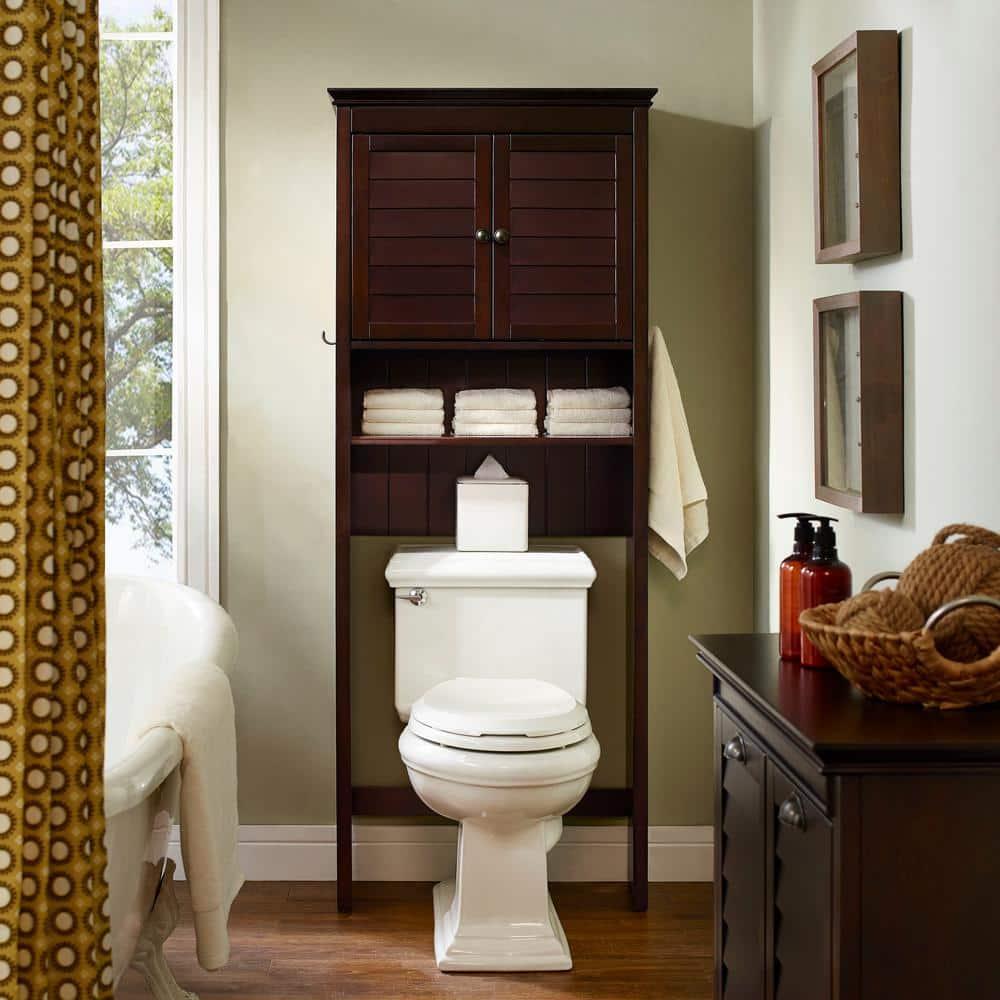 Crosley Lydia Space Saver Espresso Brown: Bathroom Organizer with 4 Shelves, Veneer Finish, Metal Hardware