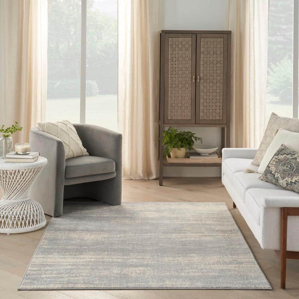 Nourison Essentials Abstract Low Pile Indoor Outdoor Area Rug 5' x 7' Grey/Beige