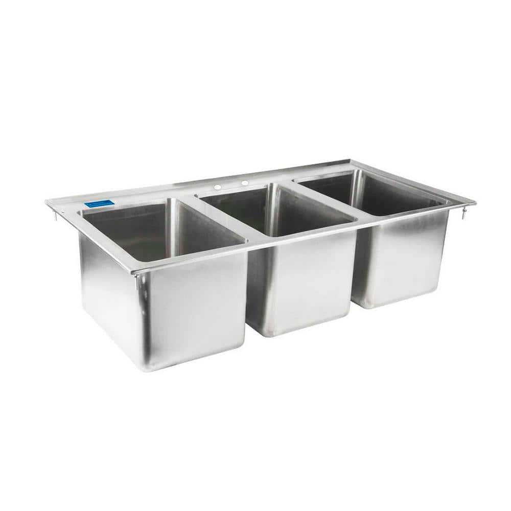37" L x 18" W Stainless Steel 3 Compartment Drop in Sink