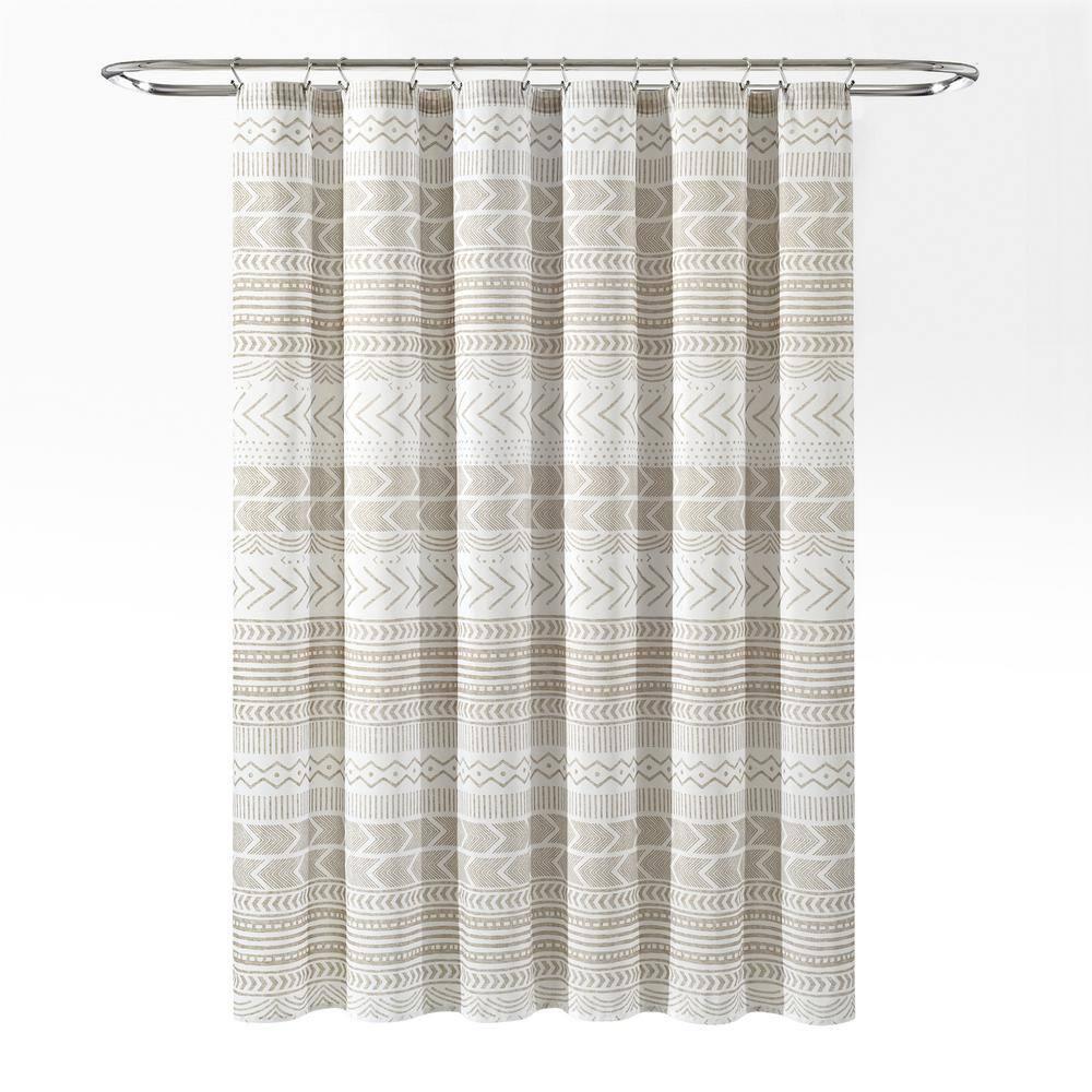72 in. x 72 in. Hygge Geo Shower Curtain Taupe/White Single