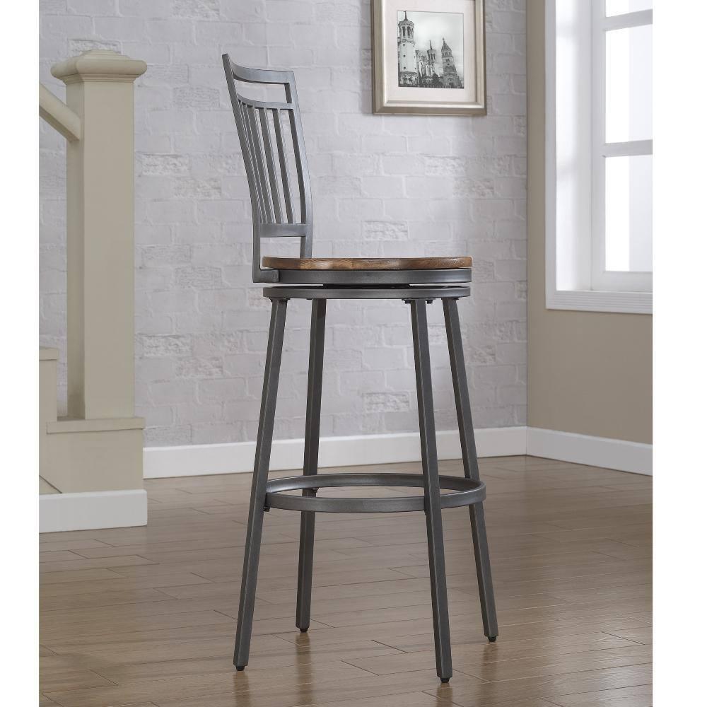 Stockton 25" Metal Swivel Stool - Slate Grey - Golden Oak Seat