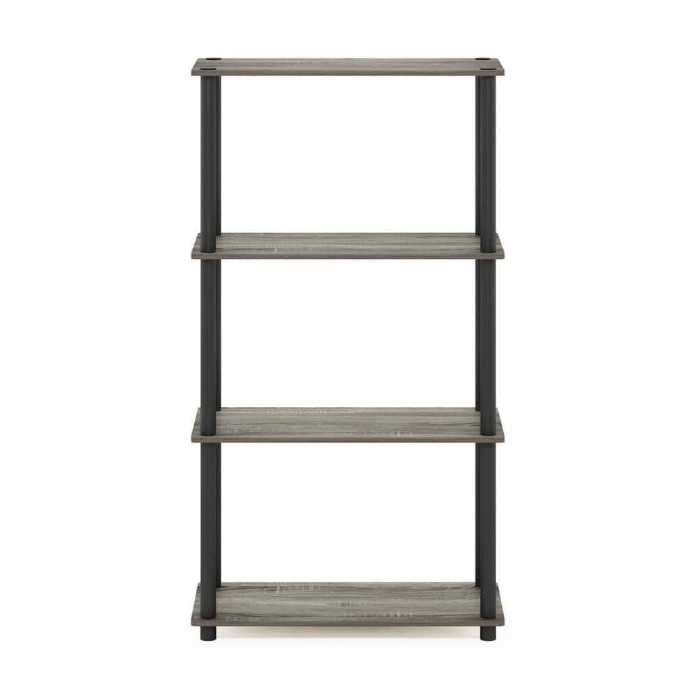 Furinno 18028GYW-BK Turn-S-Tube 4-Tier Multipurpose Shelf Display Rack with Square Tube - French Oak Grey & Black