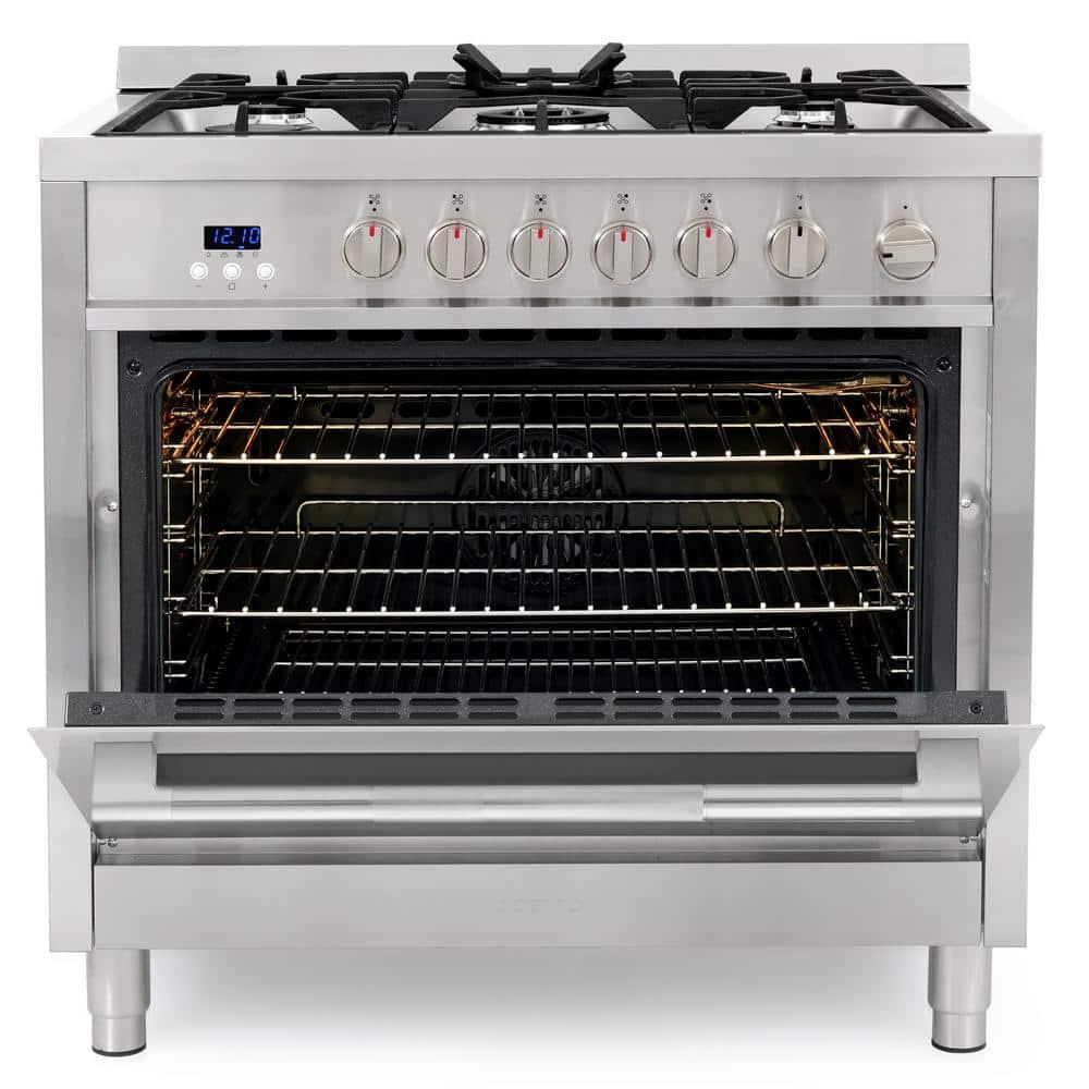 Cosmo Cosmo 36 in. Nebula Collection 3.8 cu. ft. Gas Range, 5 Burners, Rapid Convection Oven, Textured Grip Handle, Stainless Steel COS-965AGFC-202