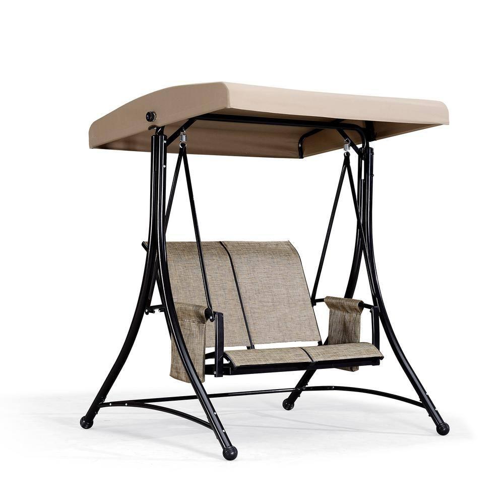 PURPLE LEAF 2-Seat Deluxe Outdoor Patio Porch Swing with Weather Resistant Steel Frame, Adjustable Tilt Canopy, Beige