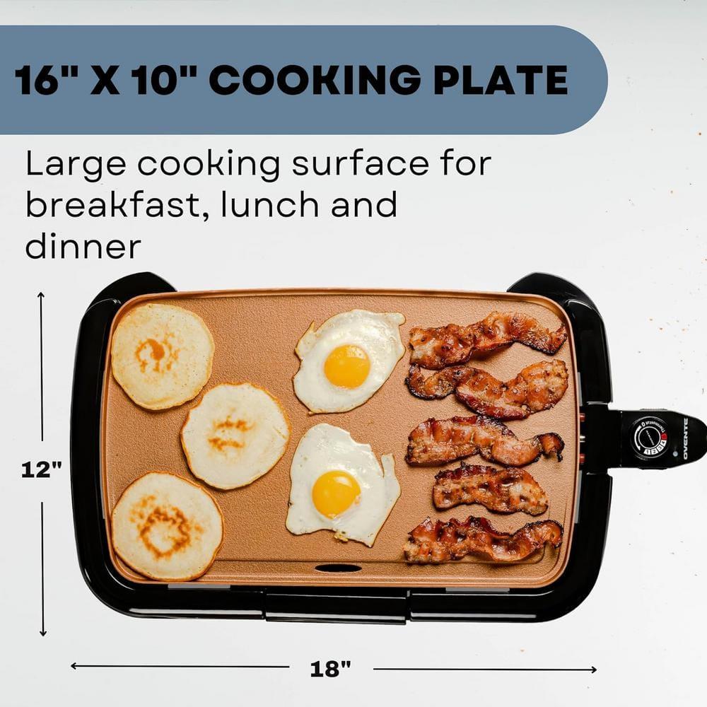 OVENTE Electric Griddle with 16" x 10" Flat Non-Stick Cooking Surface, Copper GD1610CO