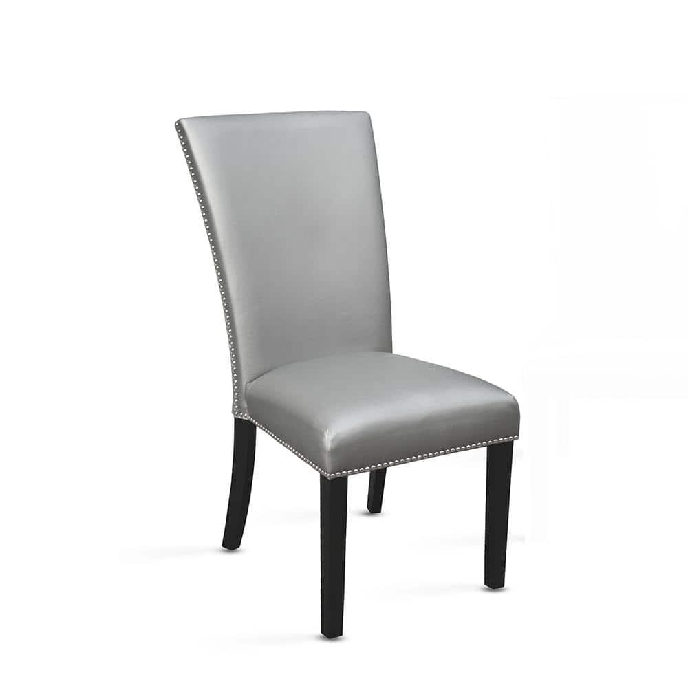 18" Set of 2 Camila Dining Chairs Silver - Steve Silver Co.: Modern Faux Leather, Nailhead, Wood Legs