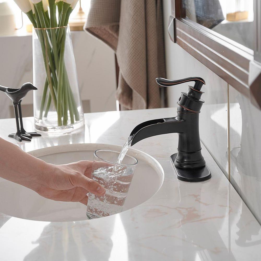 BWE Waterfall Single Hole Single-Handle Low-Arc Bathroom Faucet With Pop-up Drain Assembly