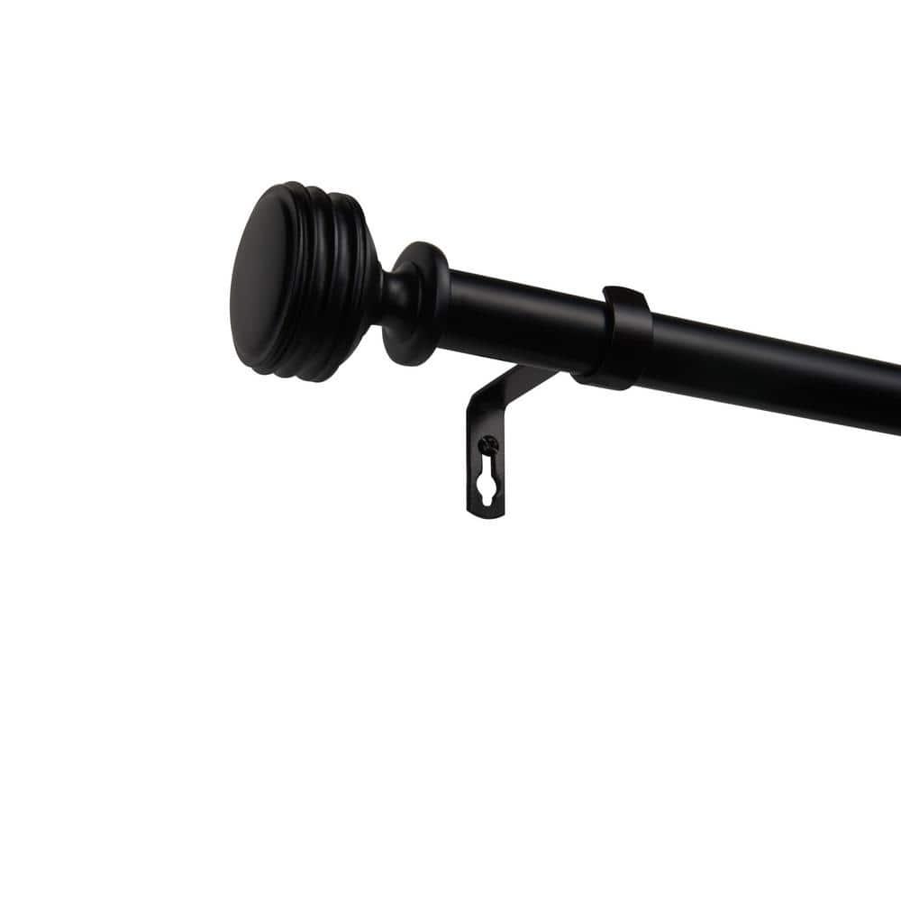 Exclusive Home 66"-120" Duke Curtain Rod - Matte Black: Iron, Single Rod, 25 lb Capacity, Rounded Cap Finial