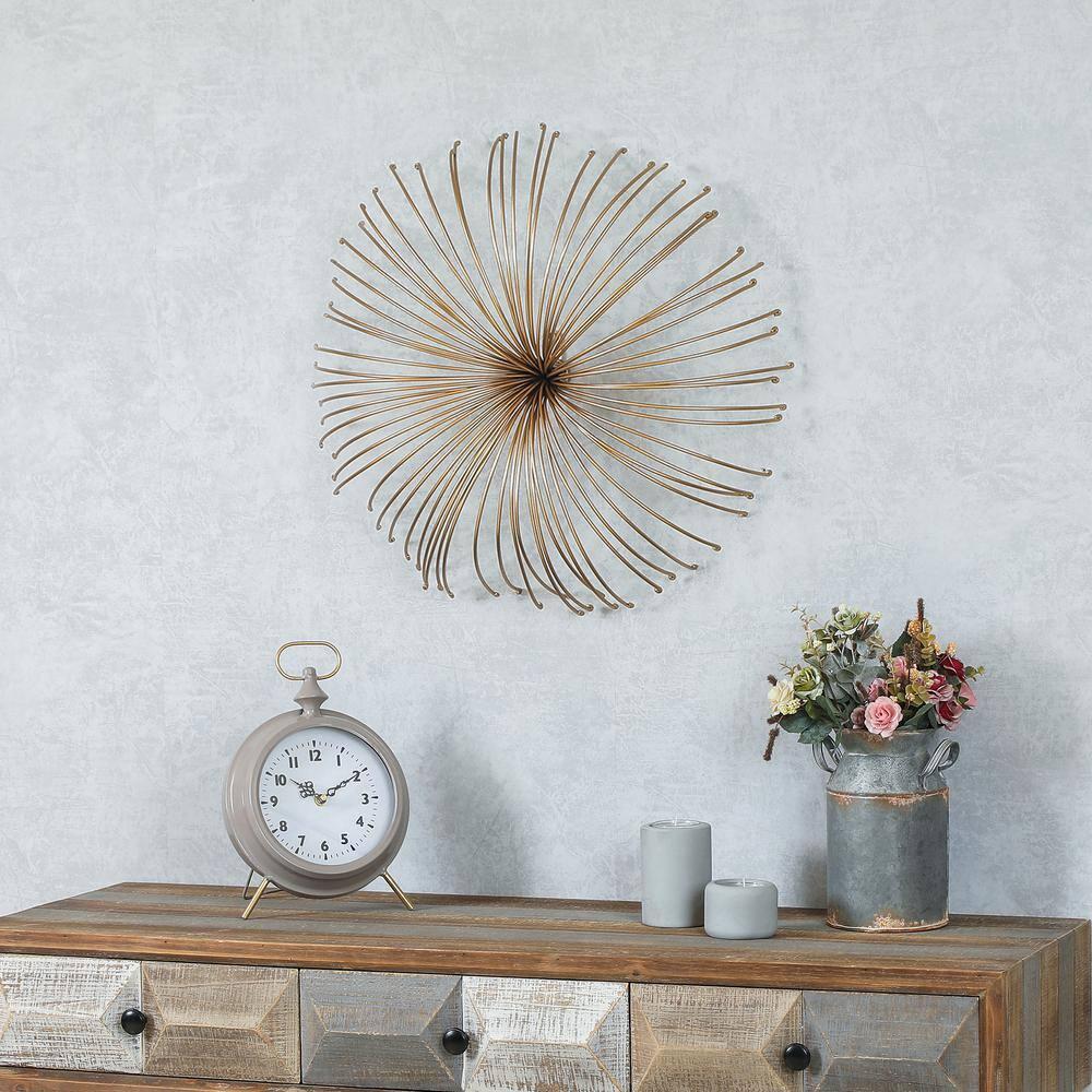 LuxenHome Gold Abstract Flower 16.7" Round Metal Wall Decor