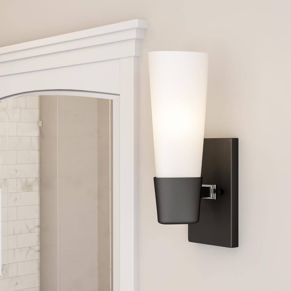Progress Lighting Zura 1-Light Bath & Vanity Fixture, Zinc, Black, Opal Glass Shade