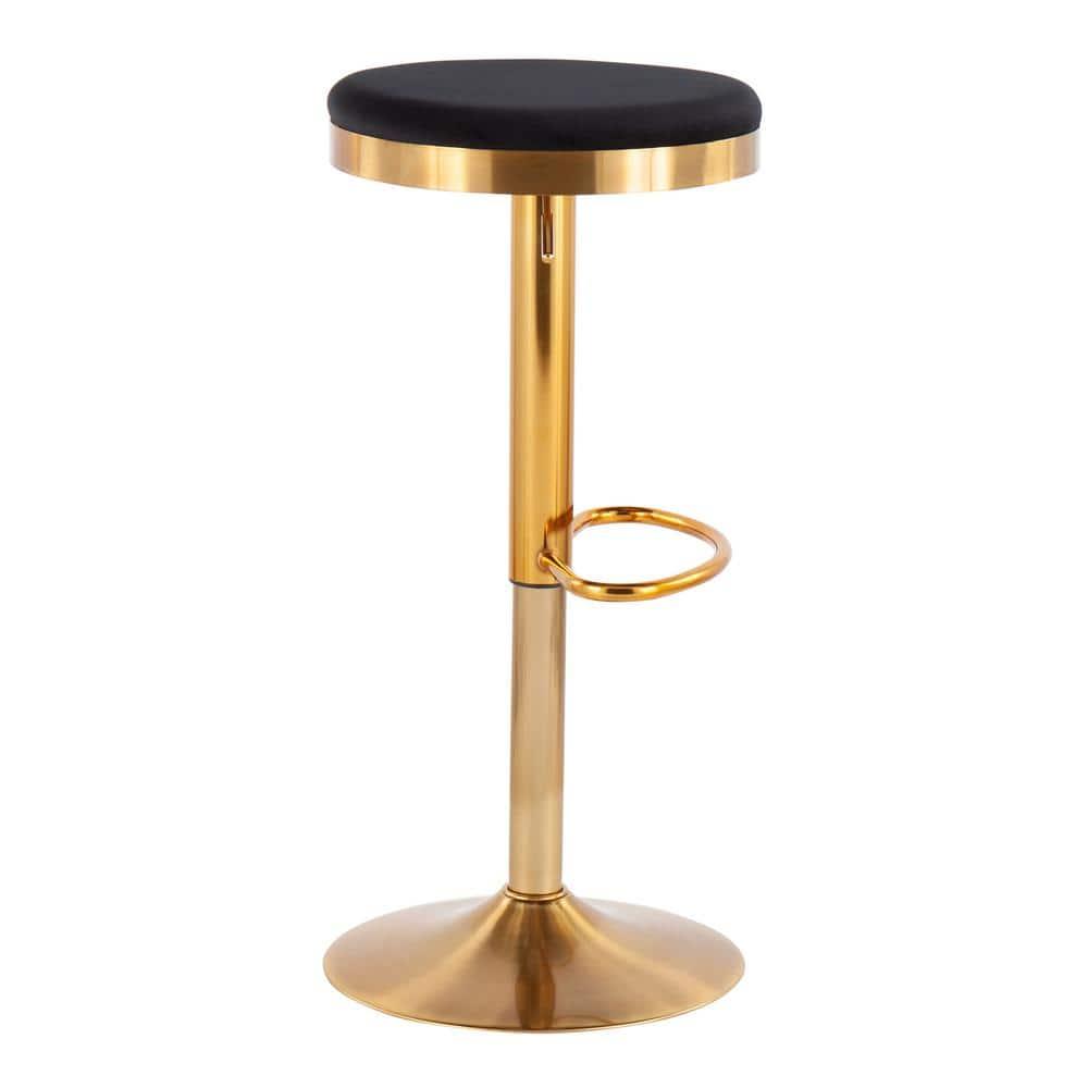 Set of 2 Dakota Glam Adjustable Barstools Steel/Velvet Gold/Black - LumiSource: Swivel, Footrest, Mid-Century Modern Design