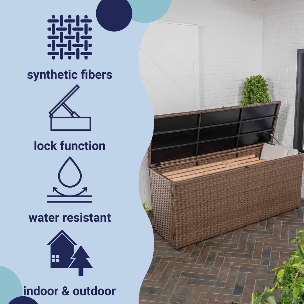 happimess Nino 47.24" Modern Minimalist Outdoor Faux Wicker Deck and Patio Storage Box, Brown