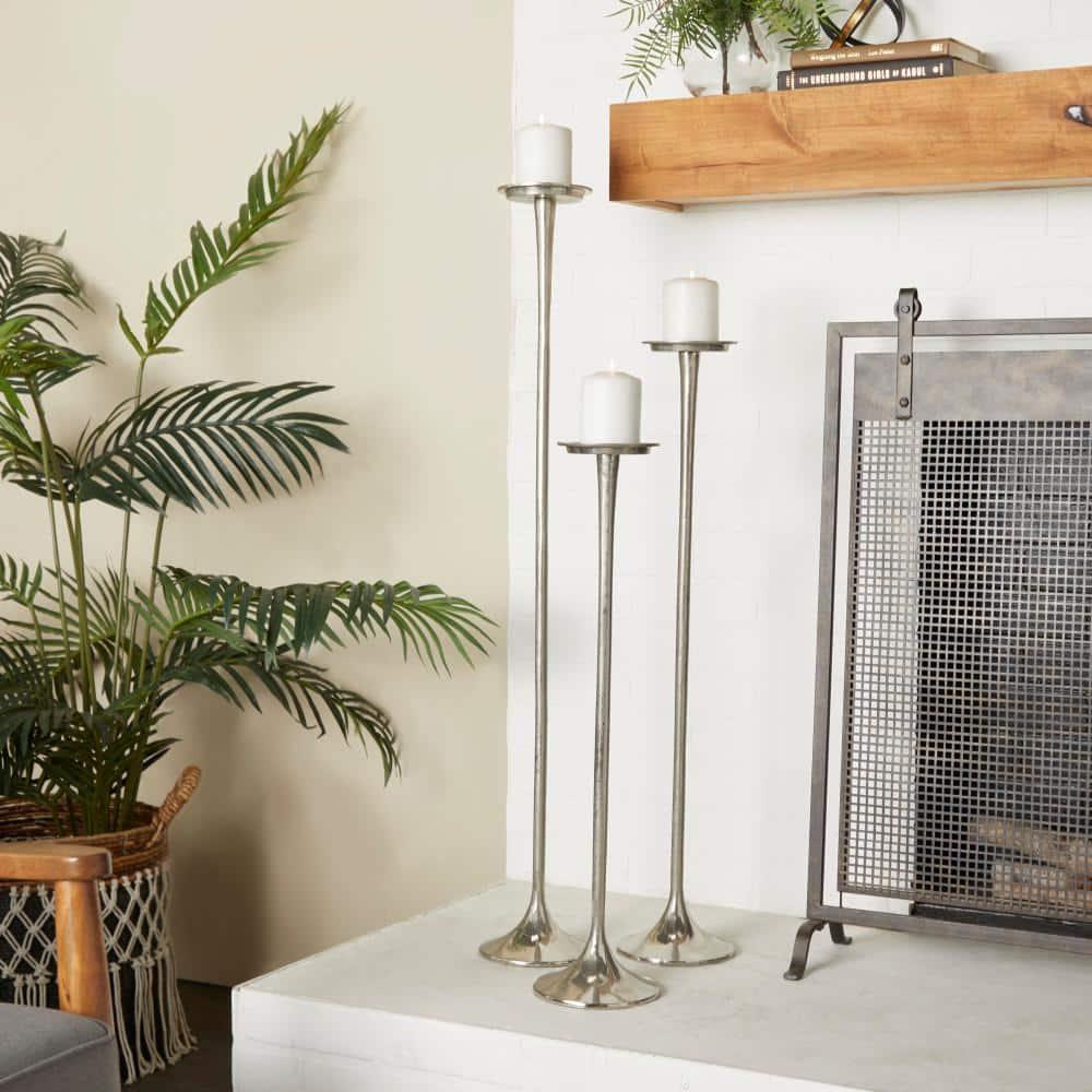 Set of 3 Metallic Aluminum Candle Holders Silver - Olivia & May: Oversized Pillar, Modern Style, Indoor Use