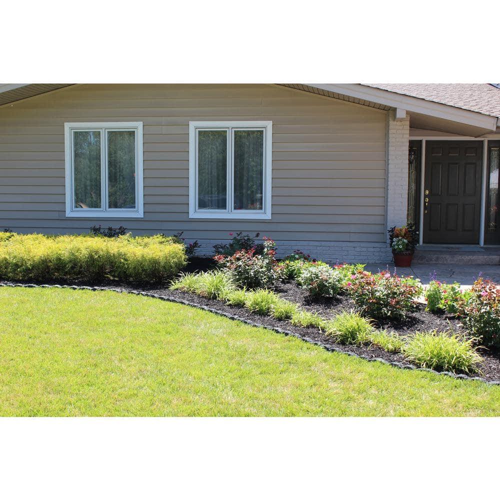 Rubberific Landscape Edging, 4' Gray Cobblestone Rubber Flower Garden Edging Border (4 Pack)