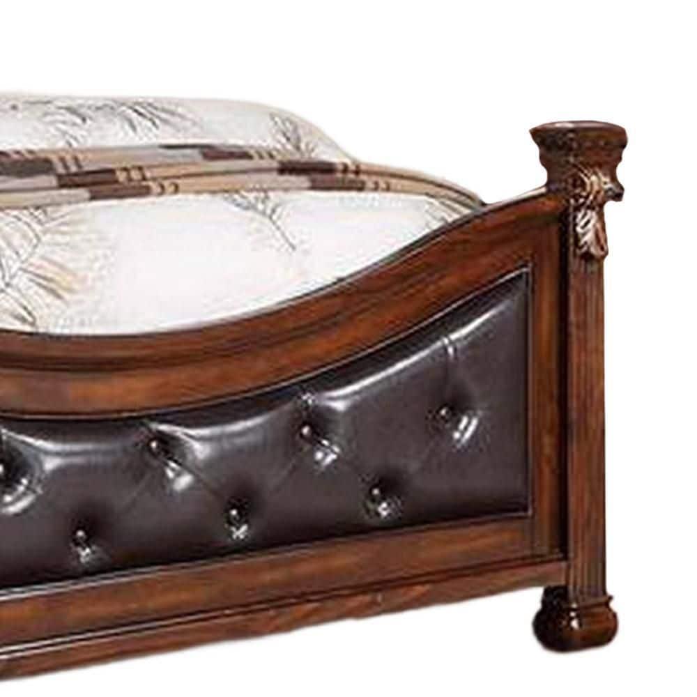 Jax California King Size Bed, Button Tufted Upholstered Headboard - Brown & Gray