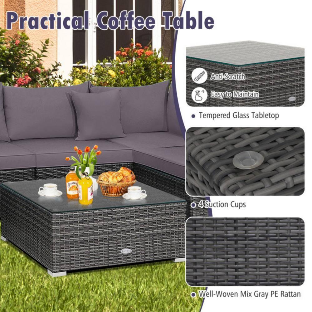 Costway 7PCS Patio Rattan Furniture Set Sectional Sofa Cushioned Garden Gray