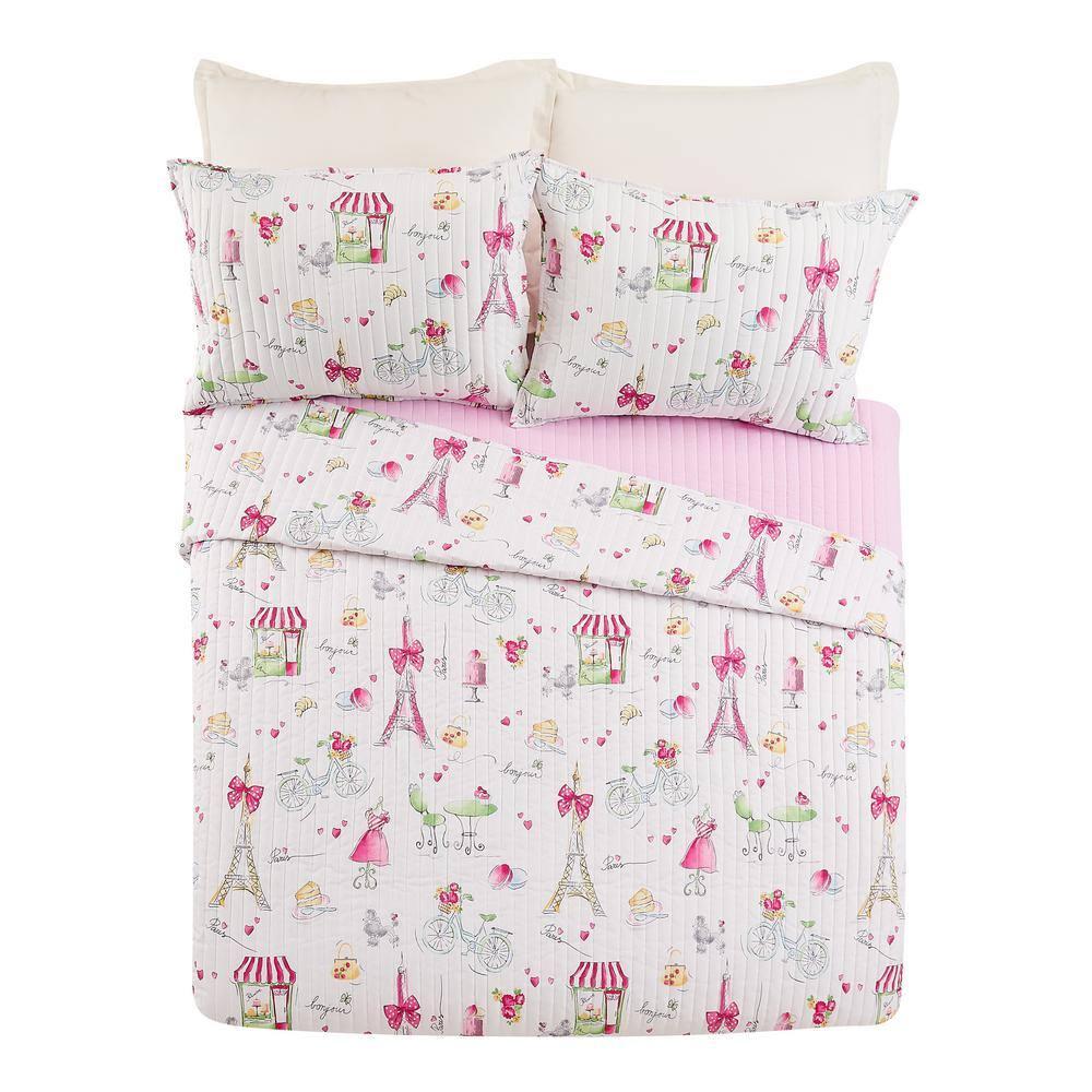 Urban Playground Pretty in Paris Reversible Pink Quilt Set