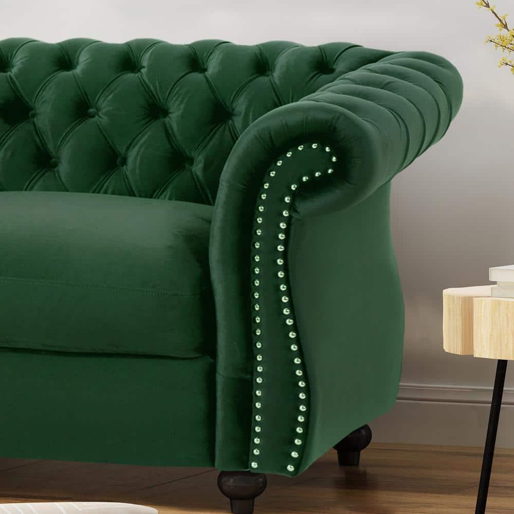 Noble House Aaniya Velvet Tufted Chesterfield Loveseat Sofa, Emerald