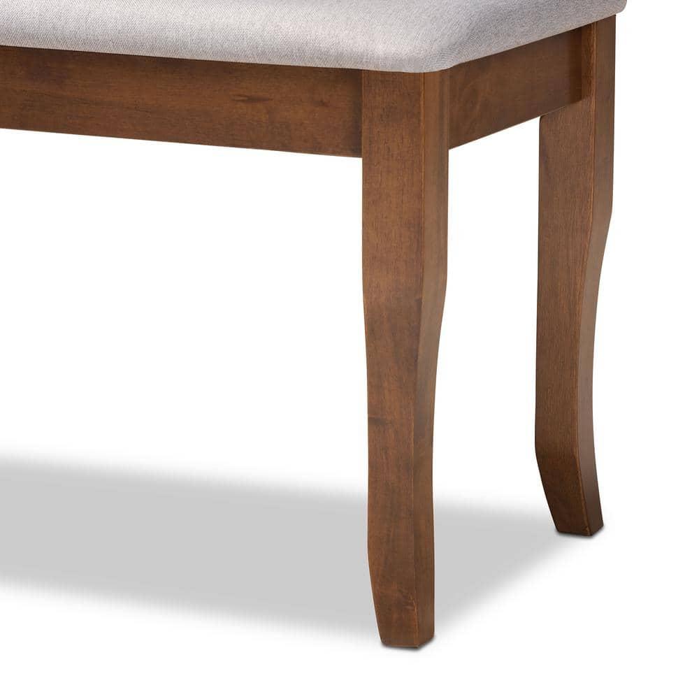 Everly Quinn Violette Modern and Contemporary Gray Fabric Upholstered and Walnut Brown Finished Wood Dining Bench