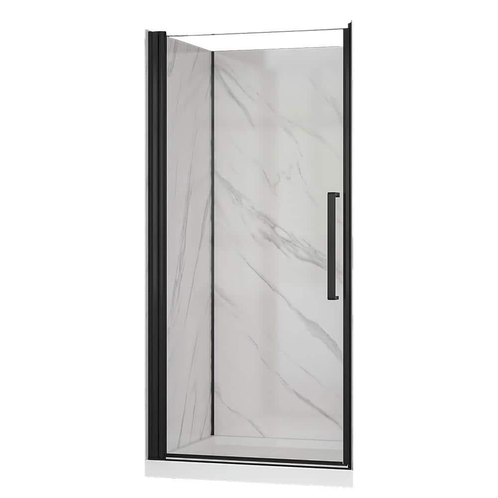 York 36" W x 79" H Alcove Reversible Shower Kit in Black with Door, Base, And Walls