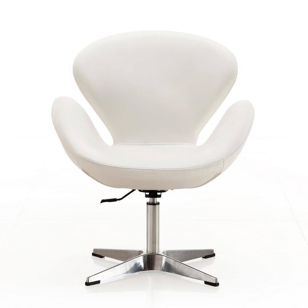 Raspberry Faux Leather Adjustable Swivel Chair White - Manhattan Comfort: Retro Chic, Steel Cross Legs, 39.4" Height
