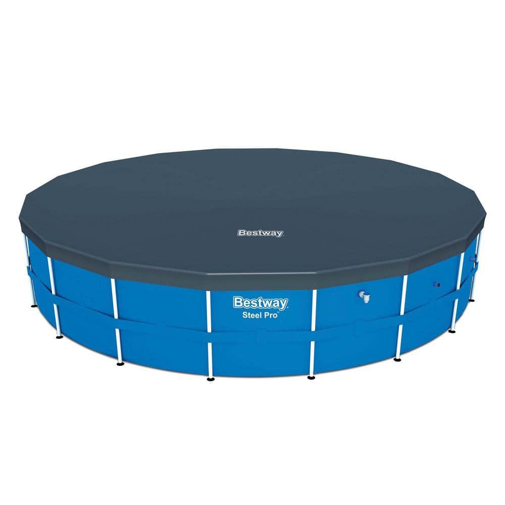 Bestway Flowclear PVC Round 18 Foot Pool Cover for Above Ground Frame Pools with Drain Holes and Secure Tie-Down Ropes, Black (Cover Only)