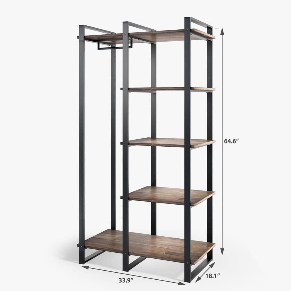 Zinus Brock 4-Shelf Etagere Bookcase with Hanging Storage, Acacia Wood and Metal Frame, Adult